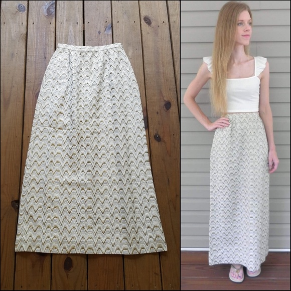 Vintage 60's S Designer Gold Sparkle Maxi Skirt - Picture 1 of 5